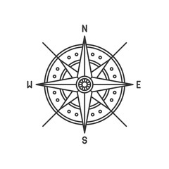 Compass Wind Rose Icon Sign on White Background. Vector