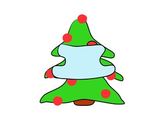 Christmas tree in medical mask. Covid 19 and new year. Holiday and quarantine. Hand draw illustration color