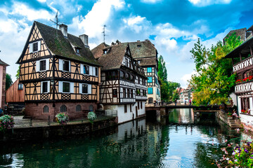 Fototapeta na wymiar A canal of the river Ill in Strasbourg, Alsace, France