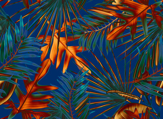 Tropical palm leaves. Seamless stylish fashion floral pattern, in Hawaiian style. Jungle leaf background.