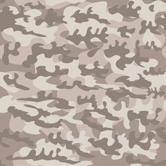 Camouflage seamless pattern. Vector military background in brown and beige shades. Print for clothes, wallpaper, covers, packaging.