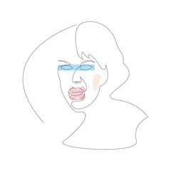 Abstract portrait of woman. Art template with modern hand-drawn texture. Continuous drawing with one line. Creative background for cards, covers, posters, apparel printing. Editable.