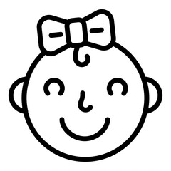 Smiling baby girl icon. Outline smiling baby girl vector icon for web design isolated on white background