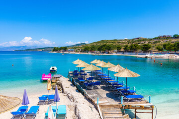 Fototapeta na wymiar Ksamil Beach in Albania. One of the most popular towns along the Albanian Riviera. 