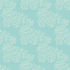 Obraz premium Jacquard effect wild meadow grass seamless vector pattern background. Monochrome blue backdrop of leaves in beautiful geometric damask design. Botanical baroque foliage all over print for baby fabric.