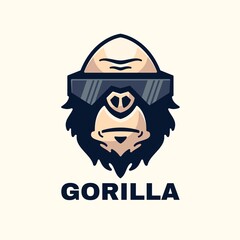 Vector Logo Illustration Gorilla Simple Mascot Style.