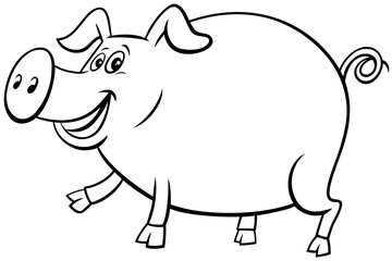 cartoon pig farm animal character coloring book page