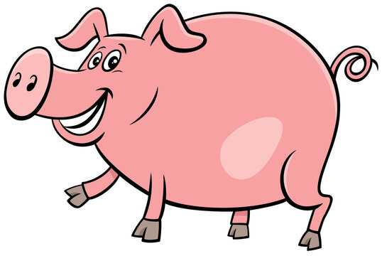 happy pig farm animal character cartoon illustration