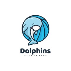 Vector Logo Illustration Dolphin Simple Mascot Style.