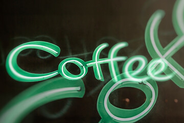 coffee green neon sign,double exposure