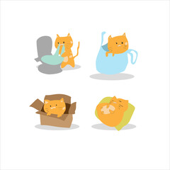 Vector illustration design graphic flat design cute cat animal vector minimalist background flat icons pack 