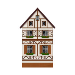 Traditional German Timbered House with Windows and Flowers Vector Illustration