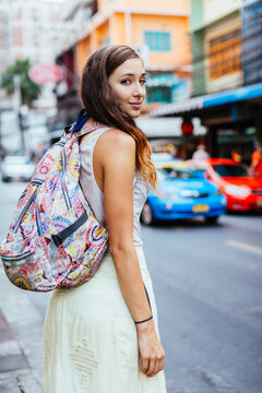Beautiful woman walking in the city