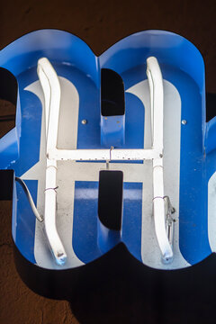 letter h, neon sign, blue