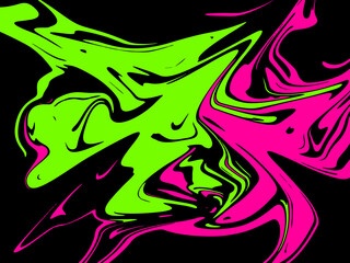 abstract light green and pink watercolor pattern luxury and geometric fluid liquid color ink on black.