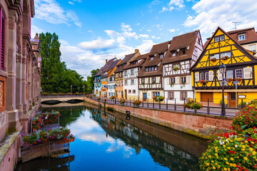 Colorful houses with traditional architecture in Colmar, Alsace, France. 