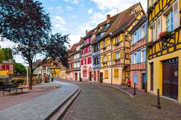 Fototapeta premium Colorful houses with traditional architecture in Colmar, Alsace, France. 