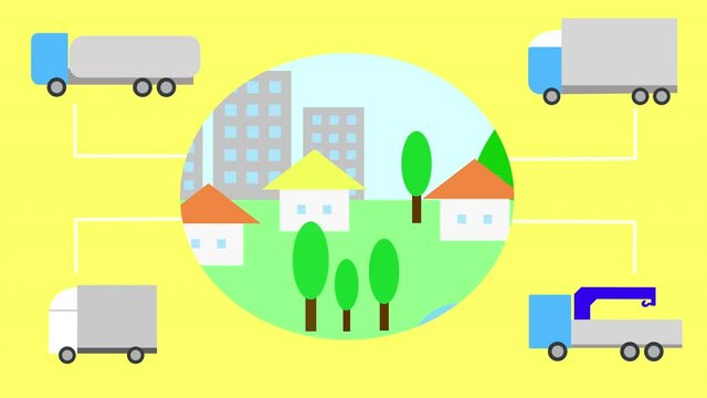 Many Trucks Support Our Lives and Connect Our City, Transportation and Logistics Image,  4K Animation for Kids