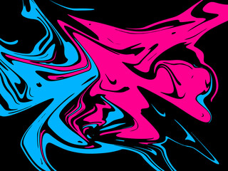 light blue and pink abstract watercolor pattern luxury and geometric fluid liquid color ink on black.