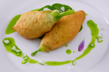 The Flowers deep fried zucchini. Shallow dof