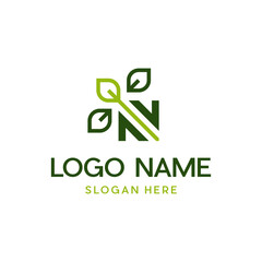 letter N with leaf concepts N logo template letter N icon nature logo template, Letter N initial with green leaf logo vector design template