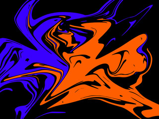 dark blue and orange abstract watercolor pattern luxury and geometric fluid liquid color ink on black.