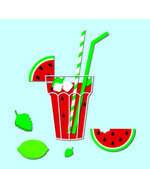 Paper vector clipart Watermelon lemonade with lime and mint