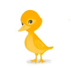 Cute funny cartoon duckling on a white background. Illustration in children's style