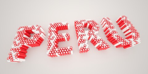 PERU word made with batteries, wide shot. Modern electrical technologies conceptual 3d rendering