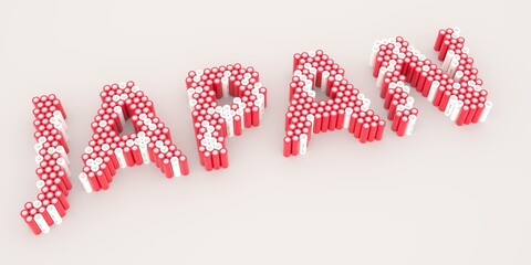 JAPAN text made with many batteries. Electrical technologies related 3d rendering