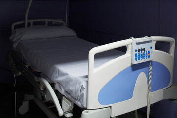 Close up of a hospital bed