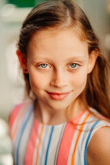 close up girl with freckles clean and healthy skin