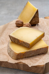 French cheese Comte, three varieties 1 year matured Prestige, fruity flavoured Fruite and Vieille Reserve