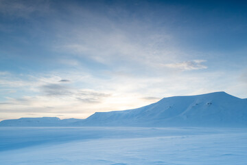 Svalbard sunset in winter - idyllic arctic scenery
