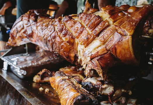 Whole hog roast on a spit
