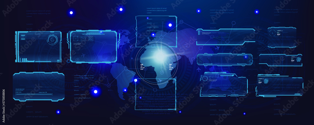 Poster set of modern digital frames or screens for hud user interface. conceptual futuristic techno backgro