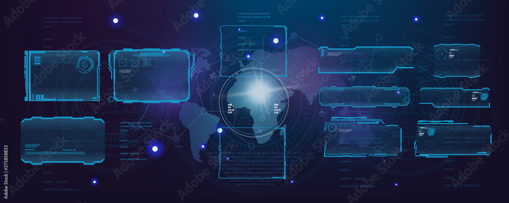 Poster set of modern digital frames or screens for hud user interface. conceptual futuristic techno backgro