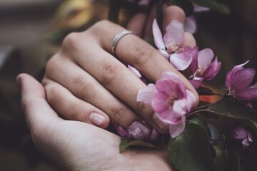 Fototapeta premium bride and groom hands