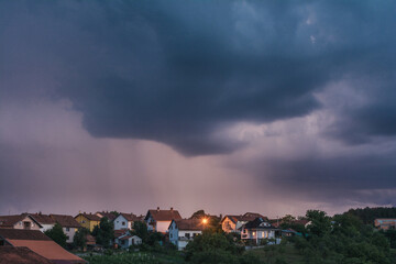 Stormy clouds and lightnings above the Valjevo city in western Serbia