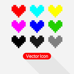 Pixel Art Heart I Love You Color Icon, Valentine Icon Vector Illustration Eps10