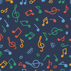 Seamless pattern on the theme of International Music Day on October 1. Decorated with a handwritten inscription and music notes.