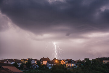 Stormy clouds and lightnings above the Valjevo city in western Serbia