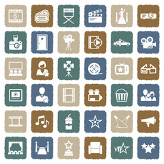 Cinema Icons. Grunge Color Flat Design. Vector Illustration.