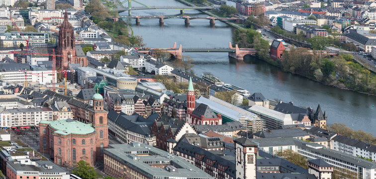 Aerial view of the historic center of the city of Frankfurt am Main