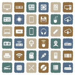 Computer Hardware Icons. Grunge Color Flat Design. Vector Illustration.