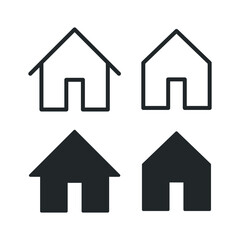 Home icon. House symbol button. Flat shape building logo sign. Black silhouette isolated on white background. Vector illustration image.