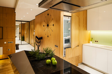 Contemporary kitchen by night