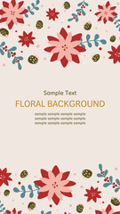 Fototapeta na wymiar Vertical rectangle banner design with winter floral background. Can be used for greeting cards, social media posts, labels, and packages. 