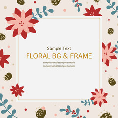 Square banner design with winter floral background and frame. Can be used for greeting cards, social media posts, photo frame, labels, and packages.