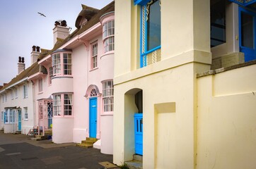 Fototapeta premium beache house in lyme regis england uk pastel colored